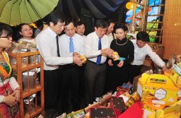 Các đồng chí lãnh đạo tỉnh tham quan các gian hàng giới thiệu sản phẩm tại Ngày văn hóa