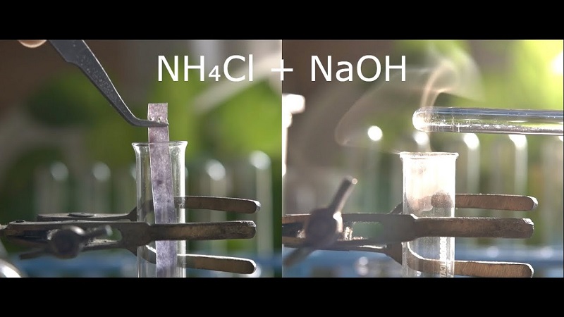 NH4Cl có phản ứng mạnh với bazo