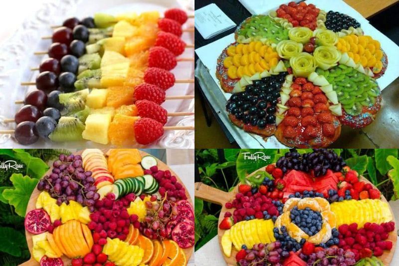 Trang trí dĩa trái cây bàn tiệc theo màu sắc cực ấn tượng