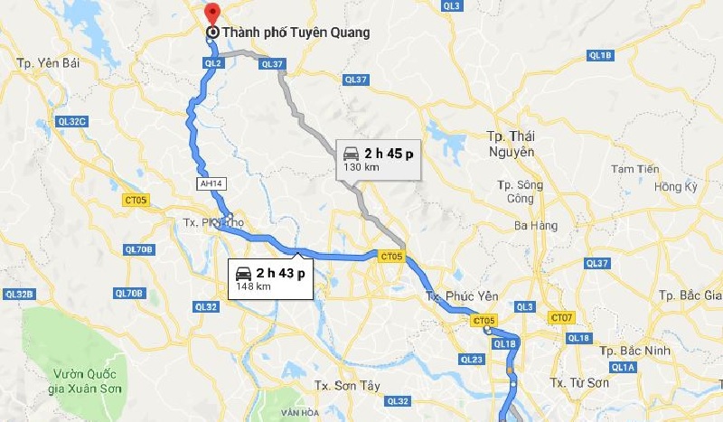 Khoảng cách từ Hà Nội đến Tuyên Quang